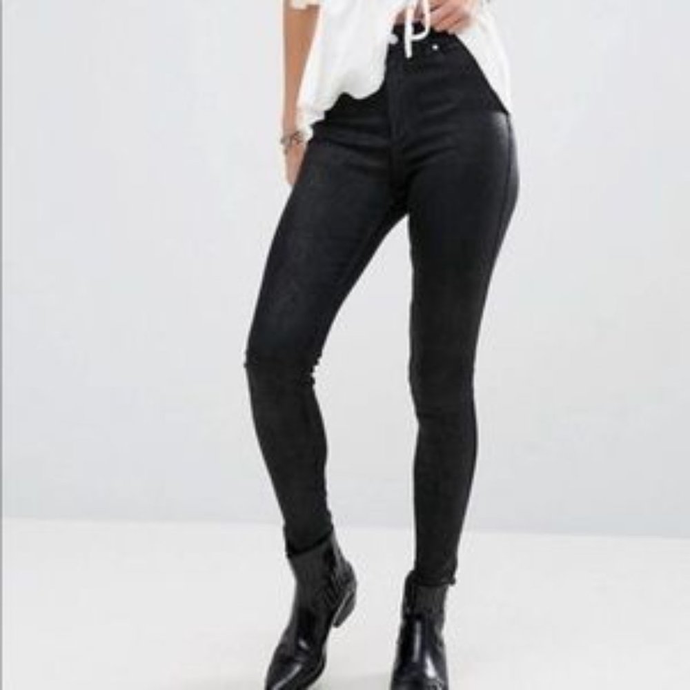 Abercrombie & Fitch The Super Skinny Ankle High Rise Coated Black Jeans Sz 30 10